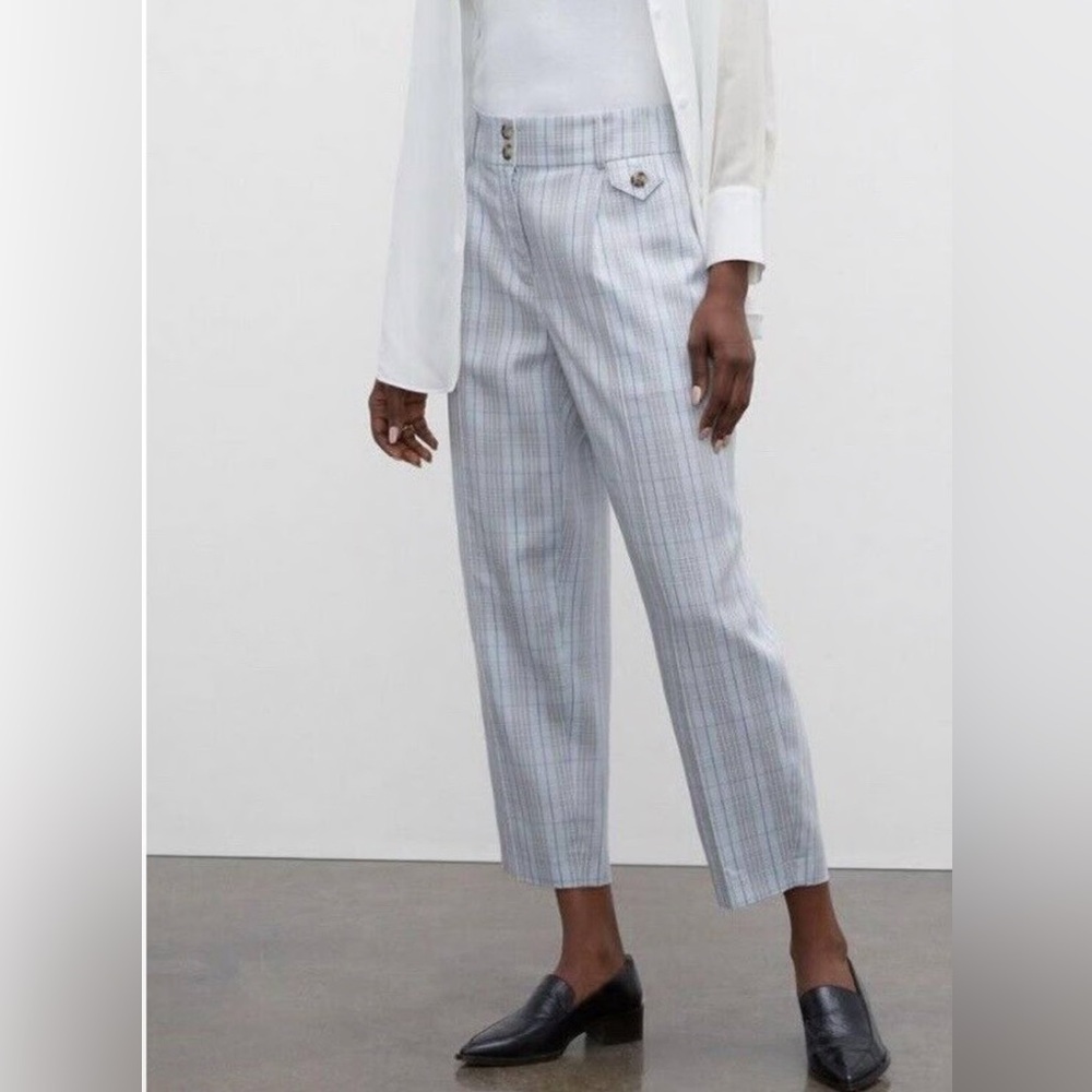 Club Monaco Slim Carrot-Leg Cropped Plaid Trousers Size 8